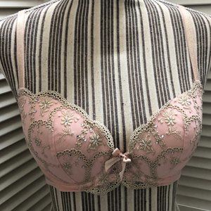 Victoria's Secret Gold Pink and Rhinestone Bra 34C